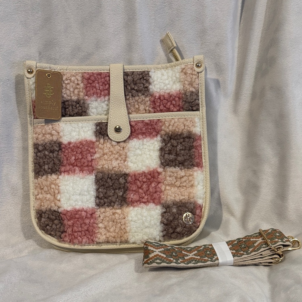 Simply Southern Checkered Crossbody Bag - Cream, Brown, Pink
